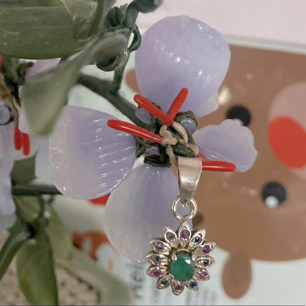 Ruby Sapphire Emerald Gemstone Pendant - Picture 3 of 5